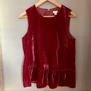J. Crew sleeveless velvet peplum top in cranberry